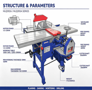Machine à bois multifonctionnelle MJQ392A, combinaison <span class=keywords><strong>dégauchisseuse</strong></span>-<span class=keywords><strong>raboteuse</strong></span>-débiseuse <span class=keywords><strong>250</strong></span> <span class=keywords><strong>mm</strong></span> avec tête de coupe droite - Product Image 4