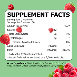 Gomitas de Ácido Alfa Lipoico de Marca Privada 1000MG Sin Azúcar, Apoyo Antioxidante, Salud Cerebral, Nutrición para la Vitalidad de la Piel, Dieta Vegetariana - Product Image 2