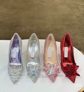 Sandalias de Tacón de Cuero Genuino de Diseñador de Lujo para Mujer, Zapatos de Novia, Zapatos de Cristal - Product Image 1