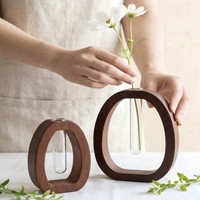 Vase créatif transfrontalier pour arrangements floraux hydroponiques avec ornement en bois massif pour la décoration de fleurs séchées sur le bureau