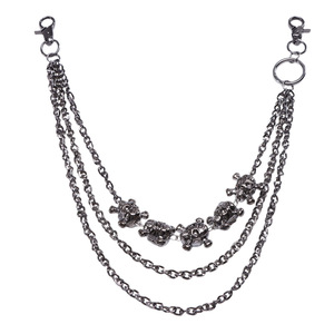 Cadena de cintura yueli estilo Hip Hop Punk Metal para mujer, diseño de calavera, doble anillo, plata tibetana, cadena para pantalones, accesorio decorativo para vaqueros. - Product Image 5