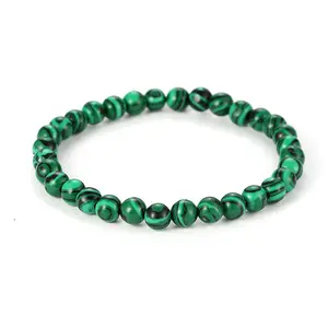 6/8/10/12/14MM Gemstone Malachite Beads Elastic Bracelet Wholesale Yoga Bracelets from India