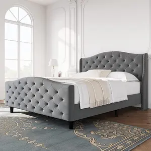 意大利风格卧室家具坚固耐用的床全/大号定制织物装饰床架
