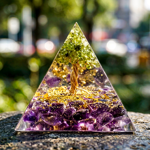 Pyramide d'orgonite avec copeaux de cristal, générateur d'énergie orgonique, base lumineuse, pierre de cristal bleue naturelle, agate sculptée artisanale - Product Image 1