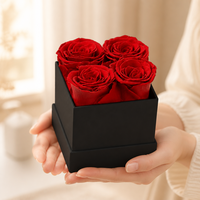 Boîte à fleurs carrée de luxe avec 4 roses réelles préservées, rose éternelle sans eau ni soleil, cadeau de mariage pour la Saint-Valentin, vente en gros personnalisée