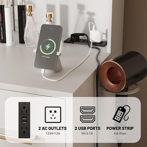 ミラーLEDライト付きベッドルームモダンウッドドレッシングバニティデスク7つの引き出し付き電源コンセント化粧台6つの収納棚 - Product Image 2