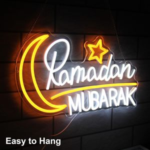 Insegna al Neon Ramadan Mubarak, Arte Murale Islamica, Segni Eid Mubarak, Luce LED a Forma di Luna e Stella, Insegna LED Neon Dimmerabile per Ramadan, <span class=keywords><strong>Bismillah</strong></span> - Product Image 2