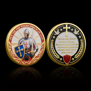 Moeda Religiosa Cristã Cavaleiro Medieval Design Contemporâneo Coin Design com Espada & Escudo - Product Image 1