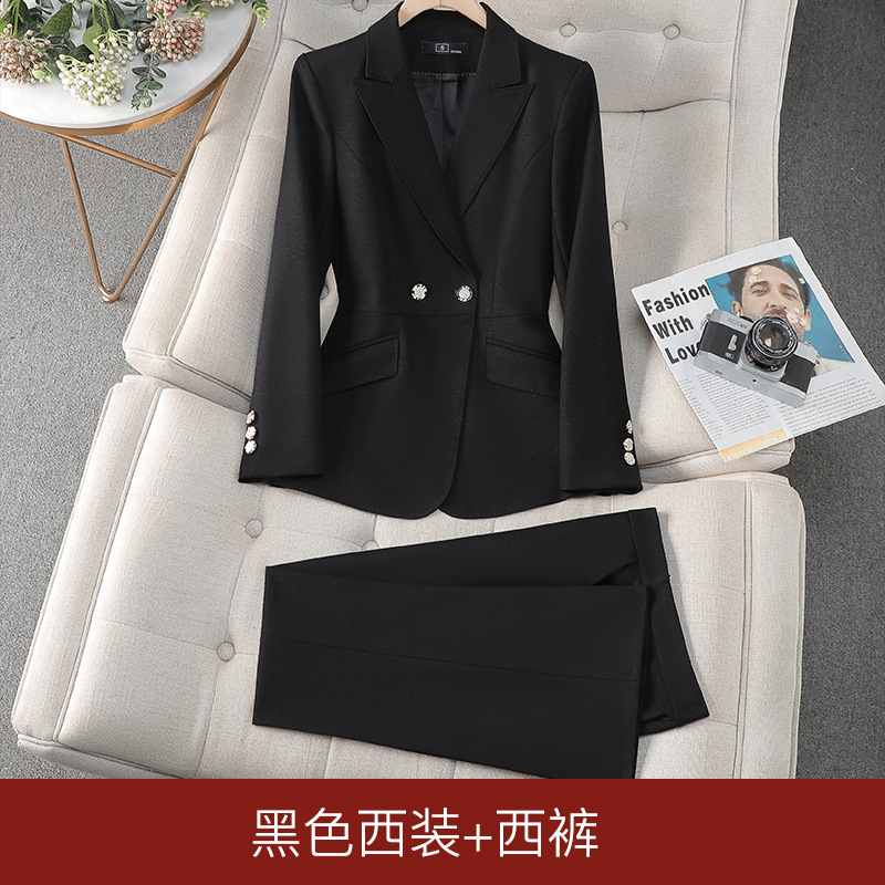 Black suit with slightly flared trousers