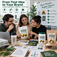 Poudre de protéines de graines de tournesol à marque privée, protéines végétales véganes, emballage personnalisé OEM (sachet, pot, boîte) pour les vendeurs e-commerce