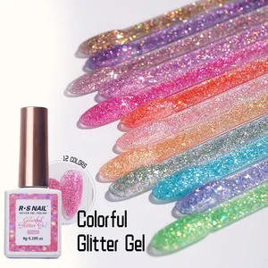 High Quality R S Nail Elegant Nail Beauty Supplies 8g Colorful Glitter Gel 12 Colors Three Step Nail Gel DIY Art Uv Gel Polish