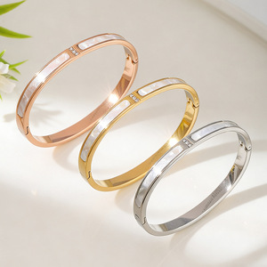 Classic <b>Shell</b> Inlay Bangle <b>Bracelets</b> Rose Gold Yellow Silver Plated Alloy Unisex Jewelry Gift - Product Image 1