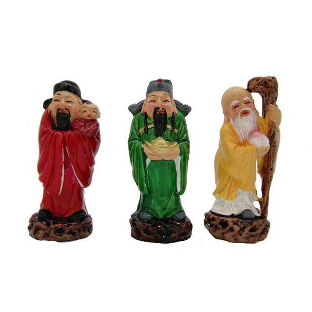 Wholesale Fuk Luk Sau Ceramic Glazed Handmade Figurine Chinese Feng Shui Three Lucky Stars Home Office Decor Gift Crafts