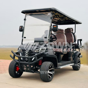Carrito de Golf Extendido de 6 Plazas en Negro Brillante con Techo Retráctil y Asientos de Cuero Marrón de Lujo, Vehículo para Recorridos en Resorts - Product Image 4