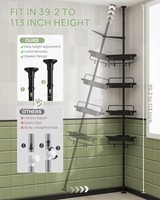 Étagère d'angle de douche CF antirouille, support de rangement rotatif à 4 niveaux, étagères de salle de bain réglables avec barre de tension