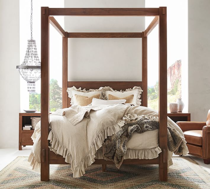 Home furniture American style wood bed living room farmhouse wood reclaimed teak canopy bed