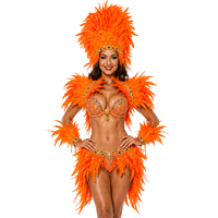 Conjunto de Disfraz de Samba con Plumas Naranjas para el Carnaval de Río, Traje de Samba con Pedrería para Desfile, Fiesta, Festival, Espectáculo