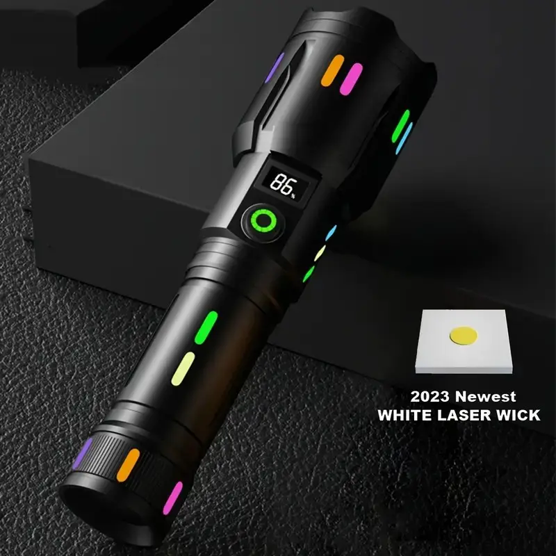 Lanterna de trabalho com luz super brilhante de 30 W, lanterna com 5 modos de fluorescência, lanterna USB recarregável com função de banco de potência