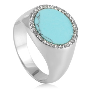 Yunnique – bague en pierre turquoise pour hommes, monture pavée dorée, bijoux à la mode, cadeau - Product Image 4