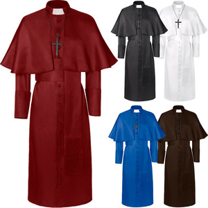 Disfraz <span class=keywords><strong>de</strong></span> Sacerdote Medieval Iglesia Católica Religioso Romano Retro <span class=keywords><strong>Papa</strong></span> Pastor Padre Misa Misionero Túnica Clero Sotana Conjunto Completo - Product Image 1