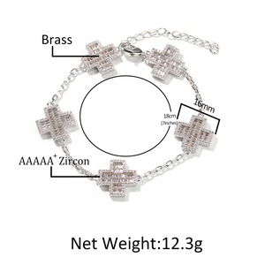<b>Cross</b> 5 Petal Bracelet High End Diamond Inlay Niche Design Versatile Hip Hop <b>Men's</b> Bracelet - Product Image 6