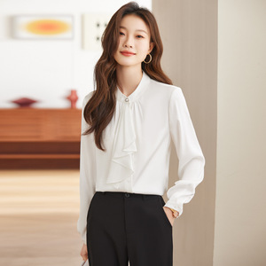 Purple Satin Shirt Women Long Sleeve Elegant Office Blouse Solid Color Polyester Fabric - Product Image 3