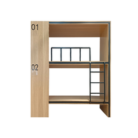 Lit superposé modulaire personnalisé à 2 niveaux avec cabine intégrée, texture bois, lit mezzanine en métal pour dortoir/hôtel étudiant, taille et couleur personnalisables
