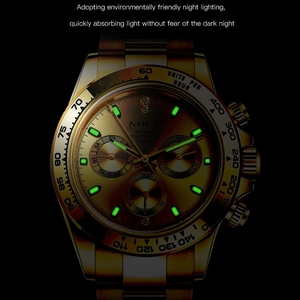 Reloj cronógrafo mecánico clásico de lujo con logotipo personalizado de 40 mm, reloj de pulsera multifuncional de acero inoxidable 316L dorado para hombre, en stock - Product Image 4