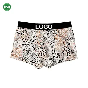 Customised logo branding short leg boxer briefs leopard print underwear trunks 90% polyester 10% spandex HOUSON GIF