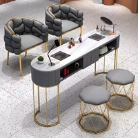 Table de manucure moderne et durable sur mesure avec bureau à ongles et chaise pour mobilier de salon, construction en panneau E1 et métal