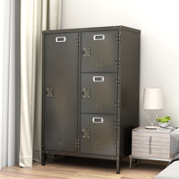 Armoire de rangement en acier vintage industrielle à 4 portes verrouillable avec finition foncée, armoire pour vêtements, bureau à domicile