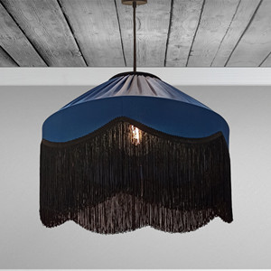 Tiffany blu reale ondulato paralume fatto a mano, lampada a sospensione. - Product Image 5