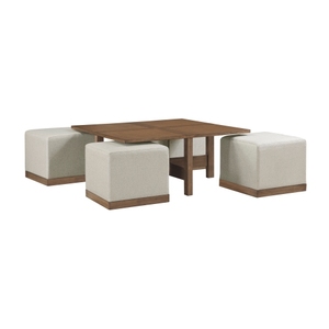 Modern <b>Square</b> Console Table Set with 4x Upholstered Stools Brown Finish Marble Top <b>Adjustable</b> Height-Living Room Furniture - Product Image 5