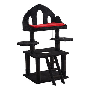 Arbre à chat moderne grand format multi-étages en sisal noir avec structure intégrée pour grimper, jouer et dormir - Product Image 1
