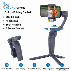 <span class=keywords><strong>Stabilisateur</strong></span> de <span class=keywords><strong>smartphone</strong></span> avec reconnaissance faciale IA intégrée, stabilisation 3 axes, design pliable et lumière d'appoint - Product Image 1
