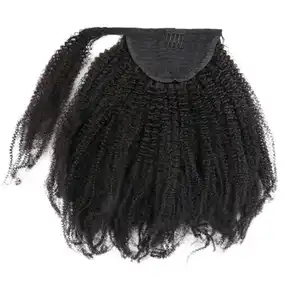 Tóc con người ponytails 4B 4C afro kinky xoăn dây kéo quấn quanh đuôi ngựa Trinh Nữ tóc con người kinky xoăn ponytail
