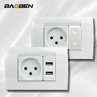BAOBEN Prise murale double USB standard israélienne avec interrupteur et prise, idéale pour la maison et le bureau, 118 mm