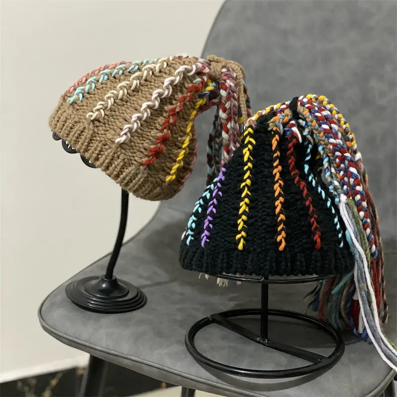 Fashion Female Male Reggae Dirty Braids Warm Winter Hat Funny Trend Slouchy Beanie for Colorful Wig Women Knit Ponytail Hat
