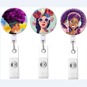 Clip de badge ABS avec cordon télescopique à tirette facile, motif fille mignonne, type crocodile, pour porte-nom - Product Image 1