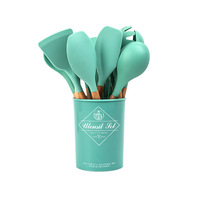 Ensemble d'ustensiles de cuisine en silicone sans BPA, non toxique, 12 pièces, outils de cuisson avec manches en bois, compatibles lave-vaisselle et four