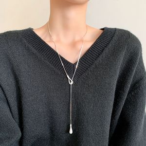 Collier long en argent sterling S925 en forme de goutte d'eau pour femme, chaîne minimaliste pour pull, longueur 68 cm, bijou cadeau - Product Image 1