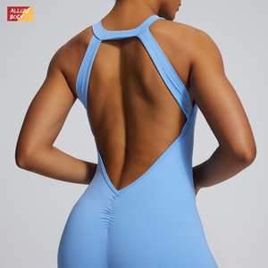 Body de yoga ajustado de color sólido con espalda abierta para fitness y deportes, Allure Body para mujer. - Product Image 2