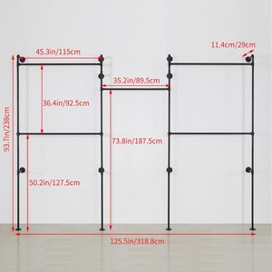 Porte-vêtements industriel en tuyau Porte-vêtements mural détachable en fer noir robuste Bar à vêtements Présentoir pour magasin de vêtements - Product Image 4