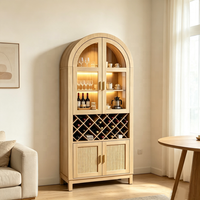 Buffet moderne en bois cintrée avec éclairage LED, porte vitrée, casier à vin et rangement pour cuisine et salle à manger