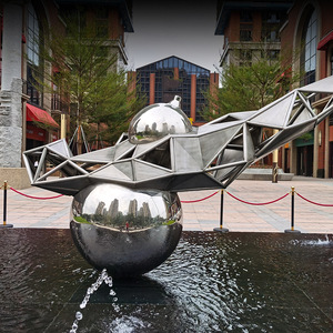 Fuente de Agua Geométrica de Acero Inoxidable, Escultura de 3200*800*2000MM, Diseño Contemporáneo, Decoración para Exteriores - Product Image 2