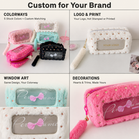 Trousse à crayons en peluche douce avec fenêtre transparente, grande capacité, mignonne, pour étudiants, organiseur de pinceaux de maquillage Kawaii
