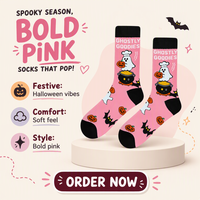 Kaos Kaki Halloween Custom Motif Hantu Pink, Kaos Kaki Crew Print Hantu, Kaos Kaki Lembut Motif Labu, Kelelawar, Desain OEM Grosir Unisex