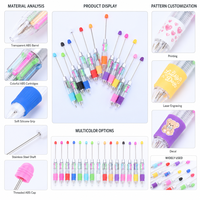 Pena klasik empat warna manik-manik DIY, pena pulpen dengan manik-manik Gel silika dapat menambahkan manik-manik untuk menciptakan berbagai pola