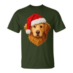 Camiseta navideña Golden Retriever con diseño de gorro de Papá Noel para uso festivo - Product Image 1