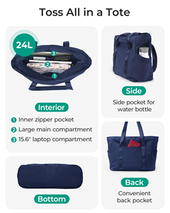 Wholesale Foldable Tote <b>Bag</b> With Zipper Travel Large Shoulder Shopping <b>Bag</b> Handbag for <b>Work</b> Hand <b>Bag</b> - Product Image 5